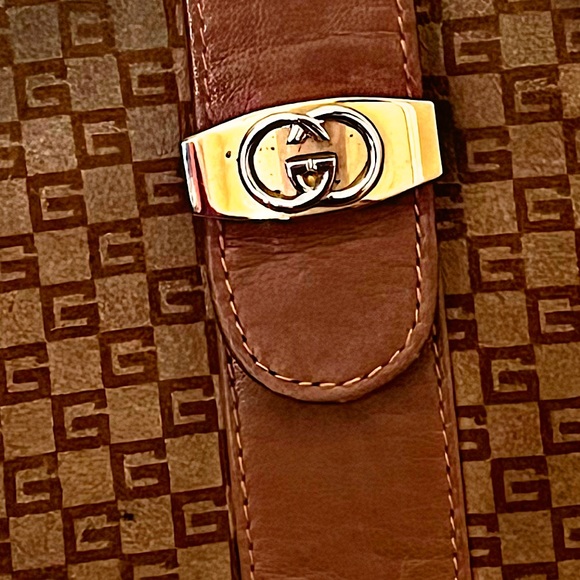 Authentic Vintage Gucci Suede Monogram GG Web Striped Shoulder Bag - Picture 2 of 12
